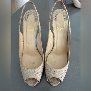 Christian Louboutin Beige Snakeskin Peep-Toe Pumps